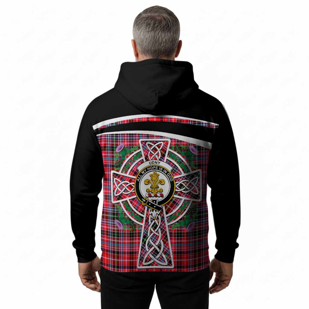 Udny Tartan Crest Hoodie Scottish Thistle Celtic Cross Alba Gu Brath