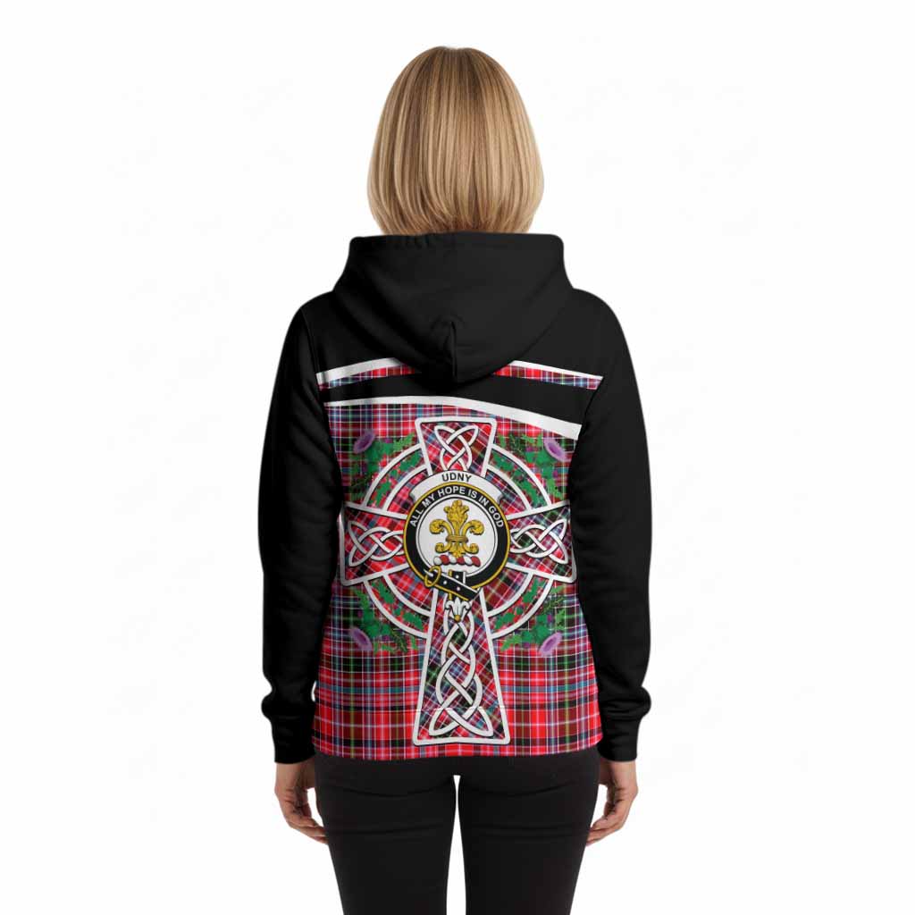 Udny Tartan Crest Hoodie Scottish Thistle Celtic Cross Alba Gu Brath