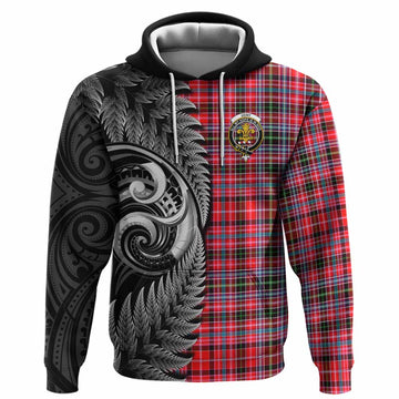 Udny Tartan Crest Hoodie With New Zealand Silver Fern Maori Koru