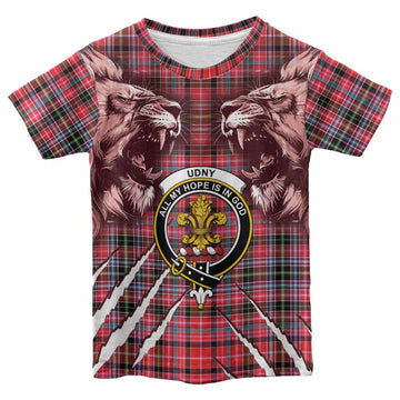 Udny Tartan Crest Kid T-shirt Ferocious Lion Style
