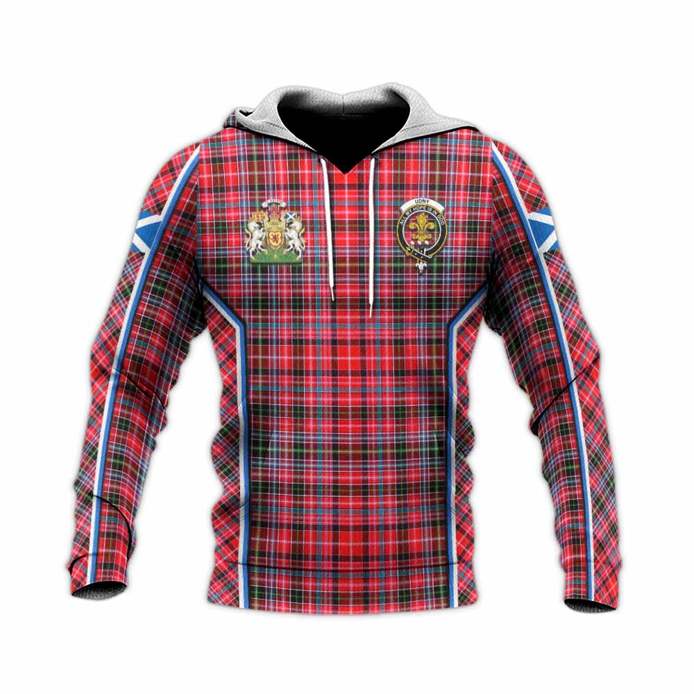 Udny Tartan Crest Knitted Hoodie Scotland Coat of Arm Flag Style - Tartan Vibes Clothing