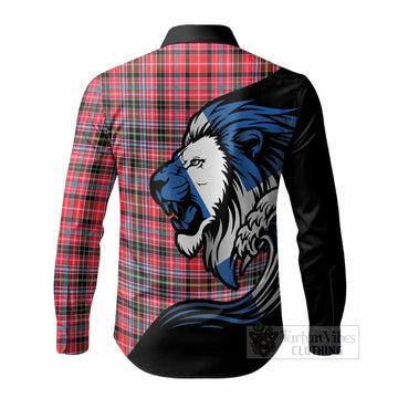 Udny Tartan Crest Long Sleeve Button Shirts Scottish Golden Lions Wave Flow