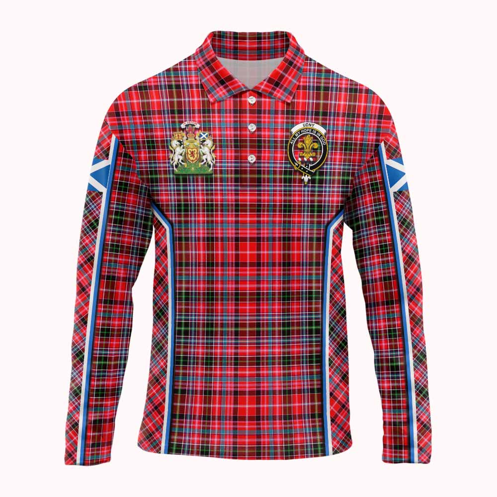 Udny Tartan Crest Long Sleeve Polo Shirt Scotland Coat of Arm Flag Style - Tartan Vibes Clothing
