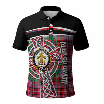 Udny Tartan Crest Polo Shirt Scottish Thistle Celtic Cross Alba Gu Brath
