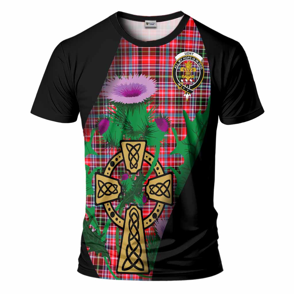 Udny Tartan Crest T-Shirt Celtic Cross Thistle Flowers