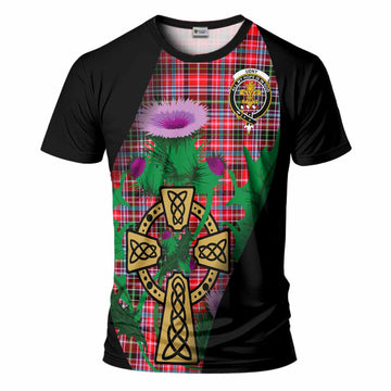 Udny Tartan Crest T-Shirt Celtic Cross Thistle Flowers