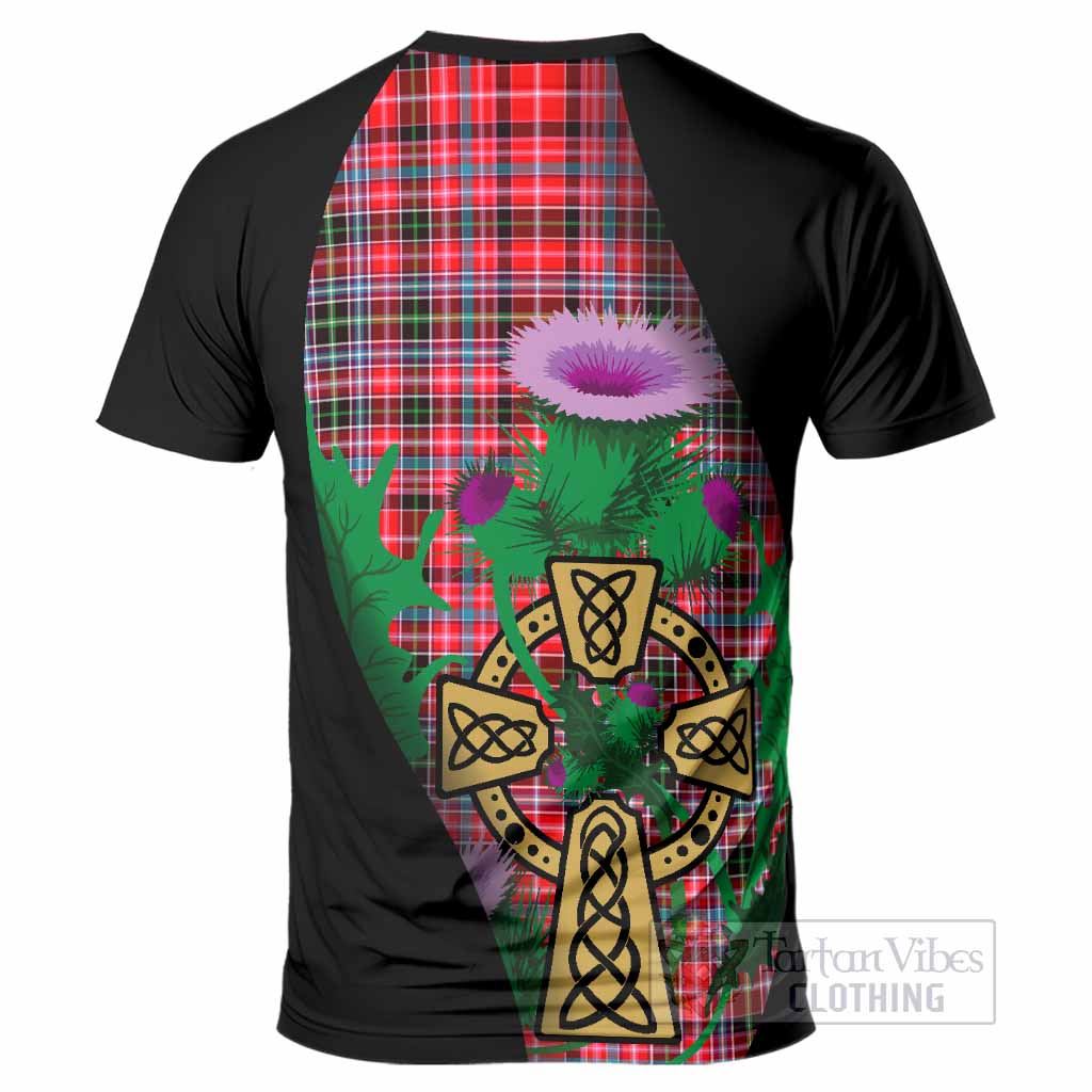 Udny Tartan Crest T-Shirt Celtic Cross Thistle Flowers