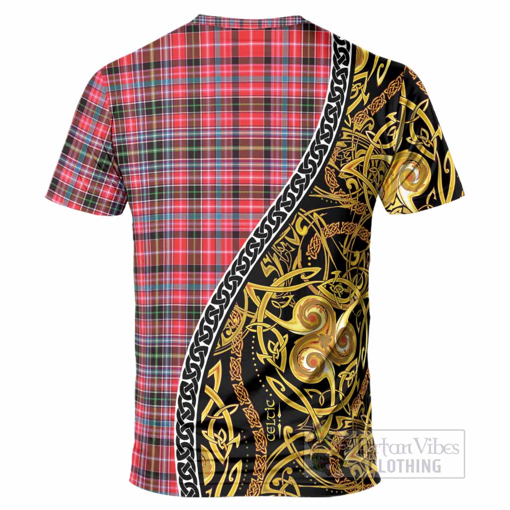 Udny Tartan Crest T-Shirt Celtic Knot and Triple Trickle Spiral Symbols