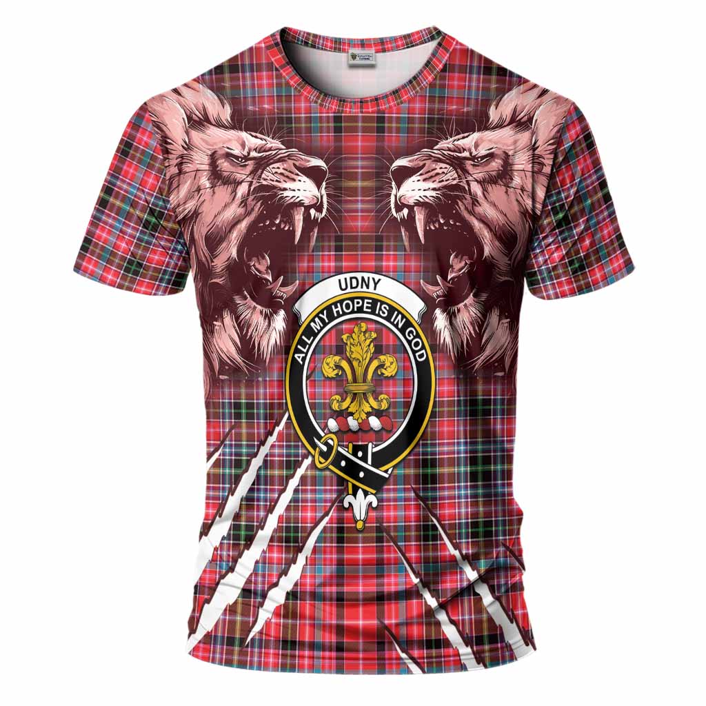 Udny Tartan Crest T-Shirt Ferocious Lion Style