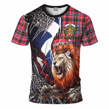 Udny Tartan Crest T-Shirt Heritage Flag Grunge Celtic Knot and Lion Rampant
