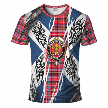 Udny Tartan Crest T-Shirt Scotland Flag Ripped Tribal Design
