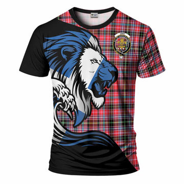 Udny Tartan Crest T-Shirt Scottish Golden Lions Wave Flow