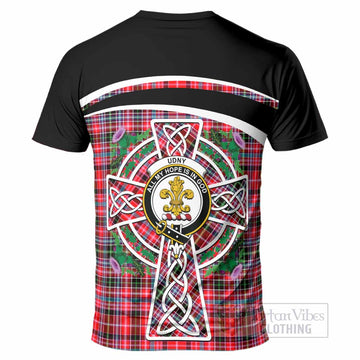 Udny Tartan Crest T-Shirt Scottish Thistle Celtic Cross Alba Gu Brath