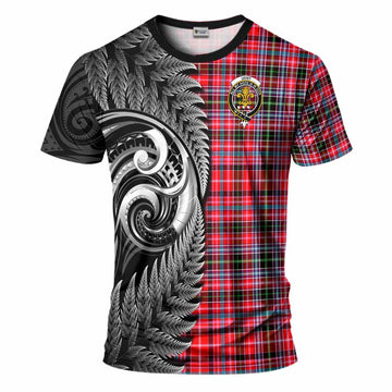 Udny Tartan Crest T-Shirt With New Zealand Silver Fern Maori Koru