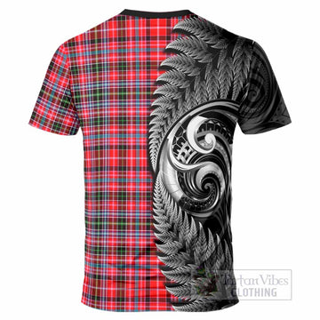 Udny Tartan Crest T-Shirt With New Zealand Silver Fern Maori Koru