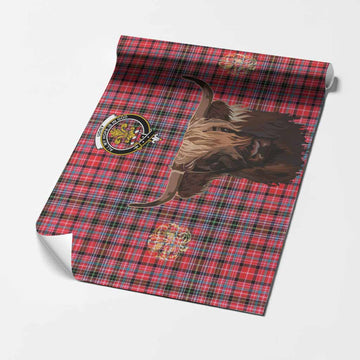 Udny Tartan Crest Wrapping Paper Scotland Heilan Coo Tartan Seamless Style