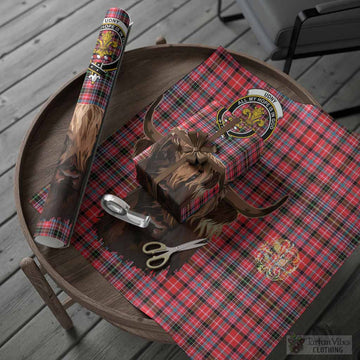 Udny Tartan Crest Wrapping Paper Scotland Heilan Coo Tartan Seamless Style