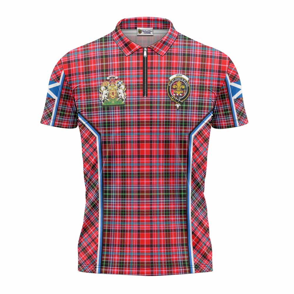 Udny Tartan Crest Zipper Polo Shirt Scotland Coat of Arm Flag Style - Tartan Vibes Clothing