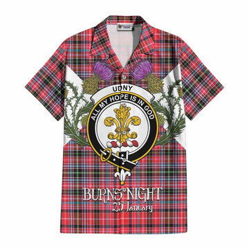 Udny Tartan Family Crest Cotton Hawaiian Shirt Scottish Burns Night Thistle Floral