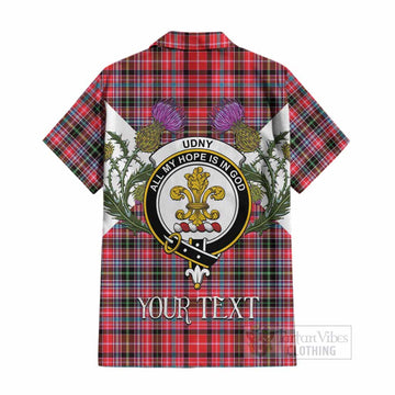 Udny Tartan Family Crest Cotton Hawaiian Shirt Scottish Burns Night Thistle Floral