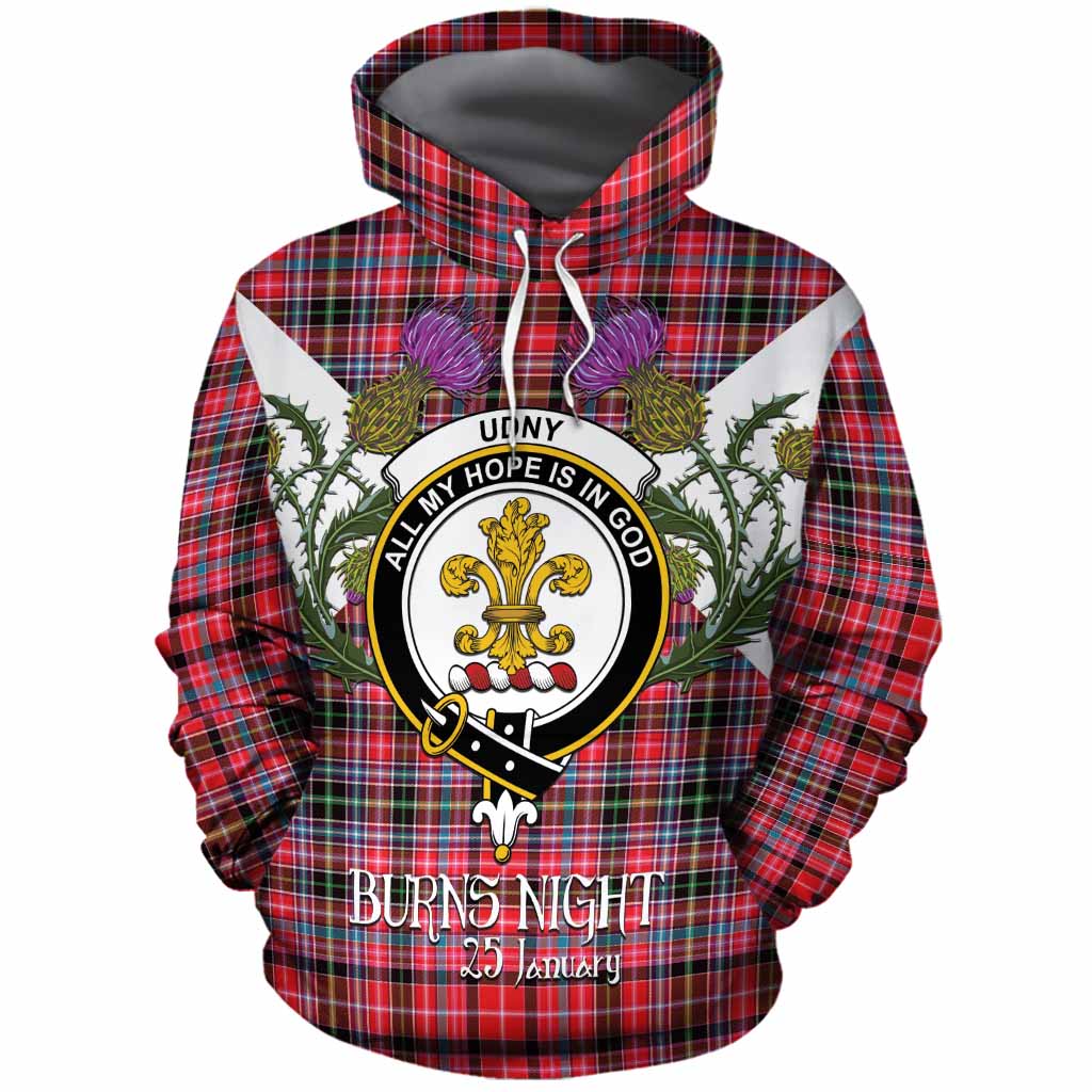 Udny Tartan Family Crest Cotton Hoodie Scottish Burns Night Thistle Floral