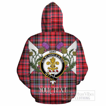 Udny Tartan Family Crest Cotton Hoodie Scottish Burns Night Thistle Floral