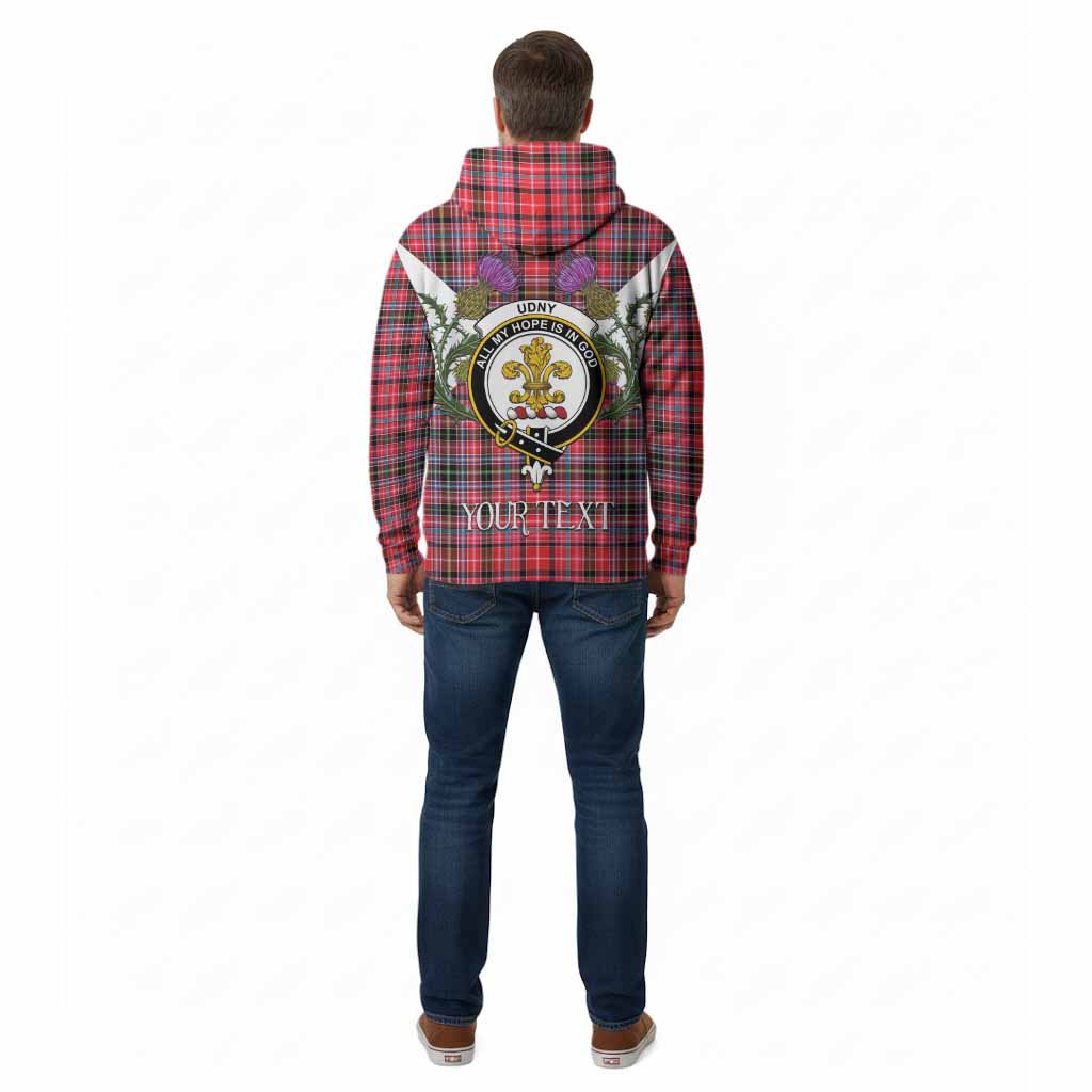 Udny Tartan Family Crest Cotton Hoodie Scottish Burns Night Thistle Floral