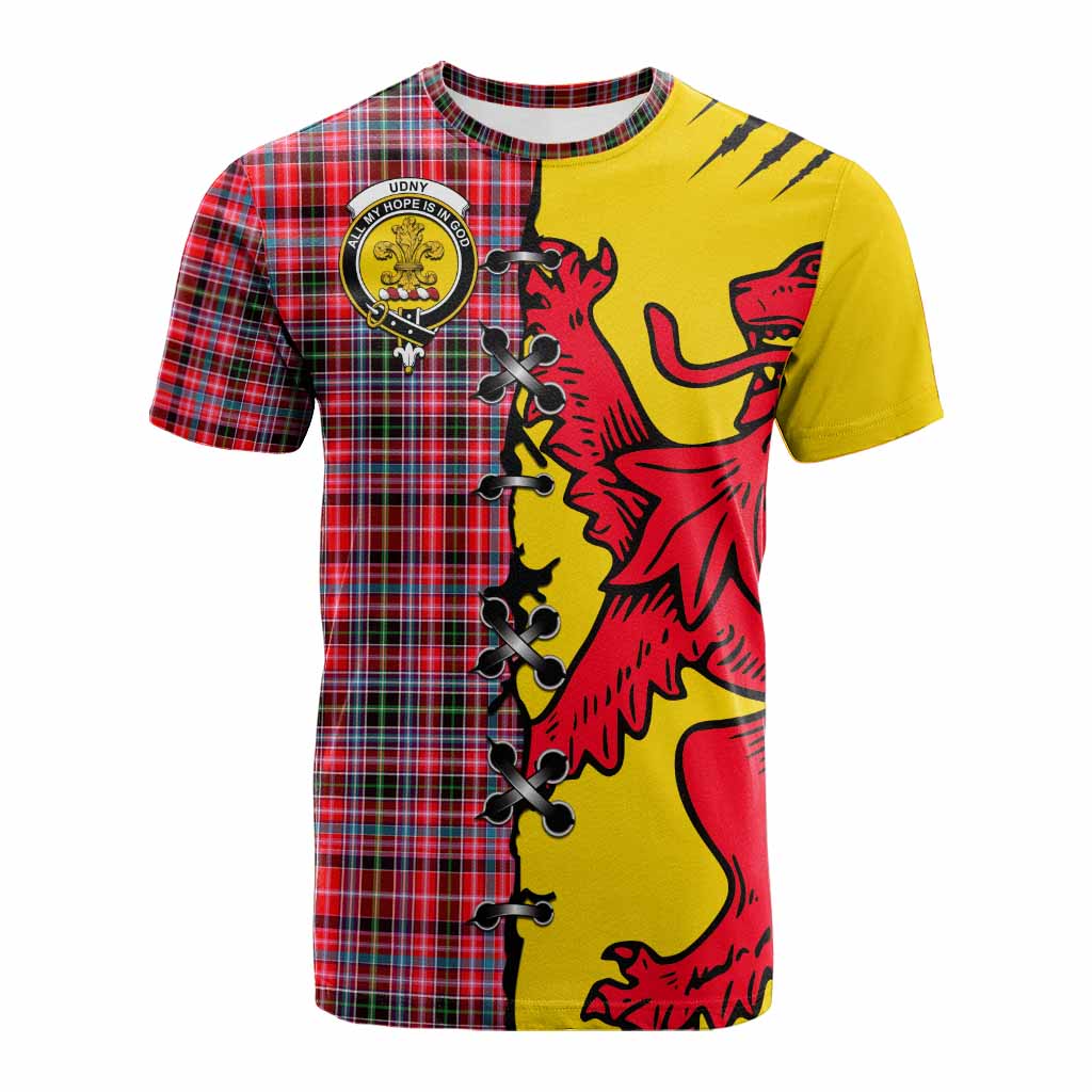 Udny Tartan Family Crest Cotton T-shirt Lion Rampant Honor - Tartan Vibes Clothing