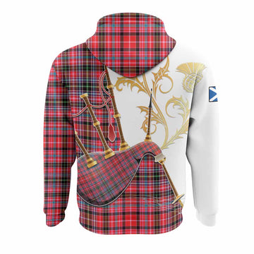 Udny Tartan Family Crest Hoodie Bagpipes with Scottish Thistle