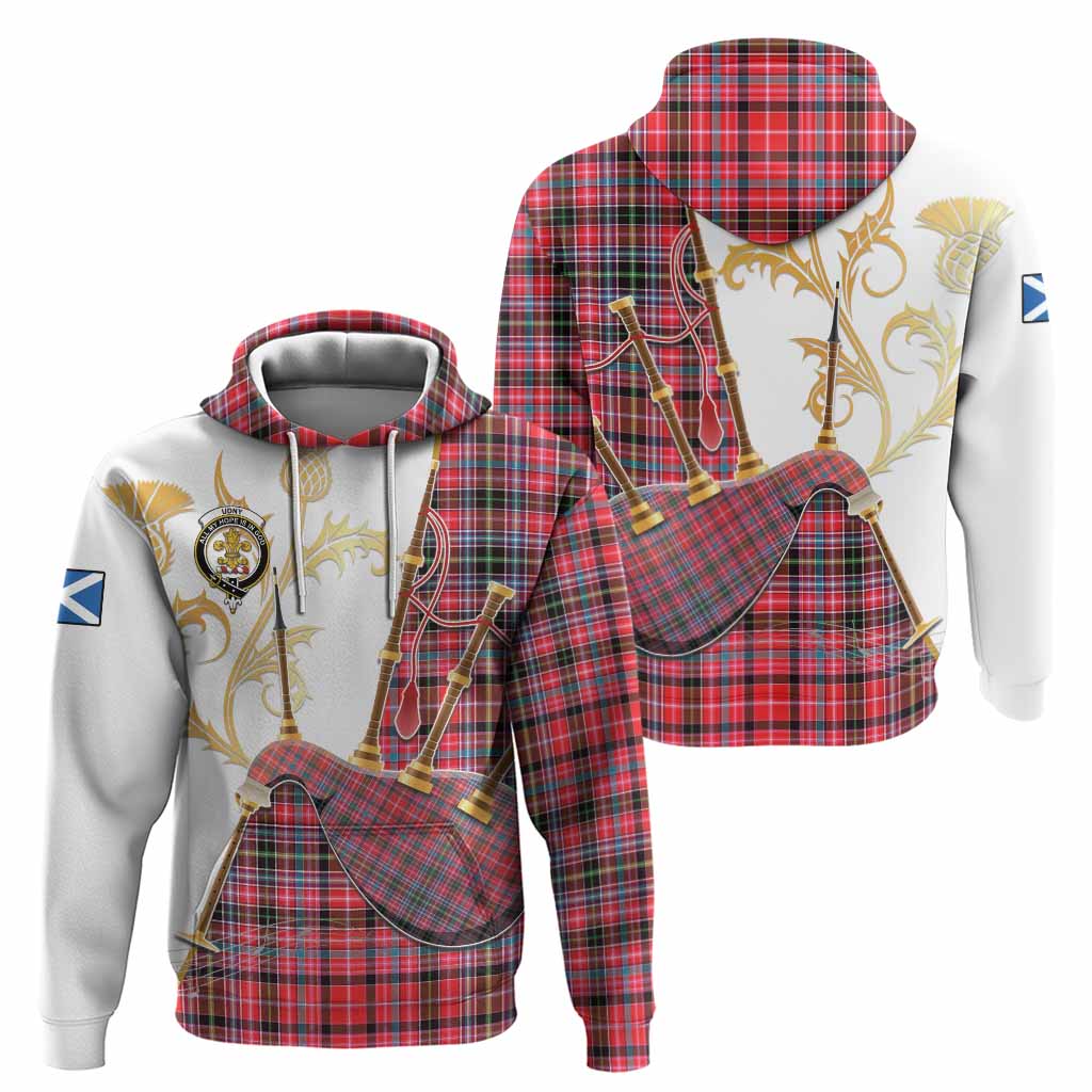 Udny Tartan Family Crest Hoodie Bagpipes with Scottish Thistle