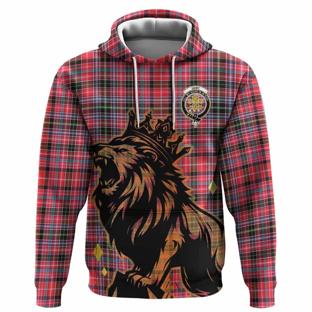 Udny Tartan Family Crest Hoodie Crowned Lion Roaring