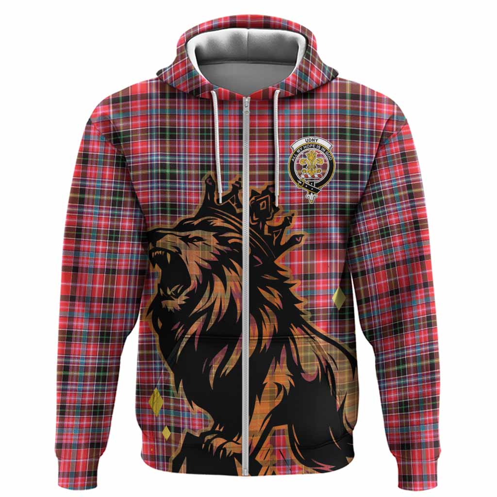 Udny Tartan Family Crest Hoodie Crowned Lion Roaring