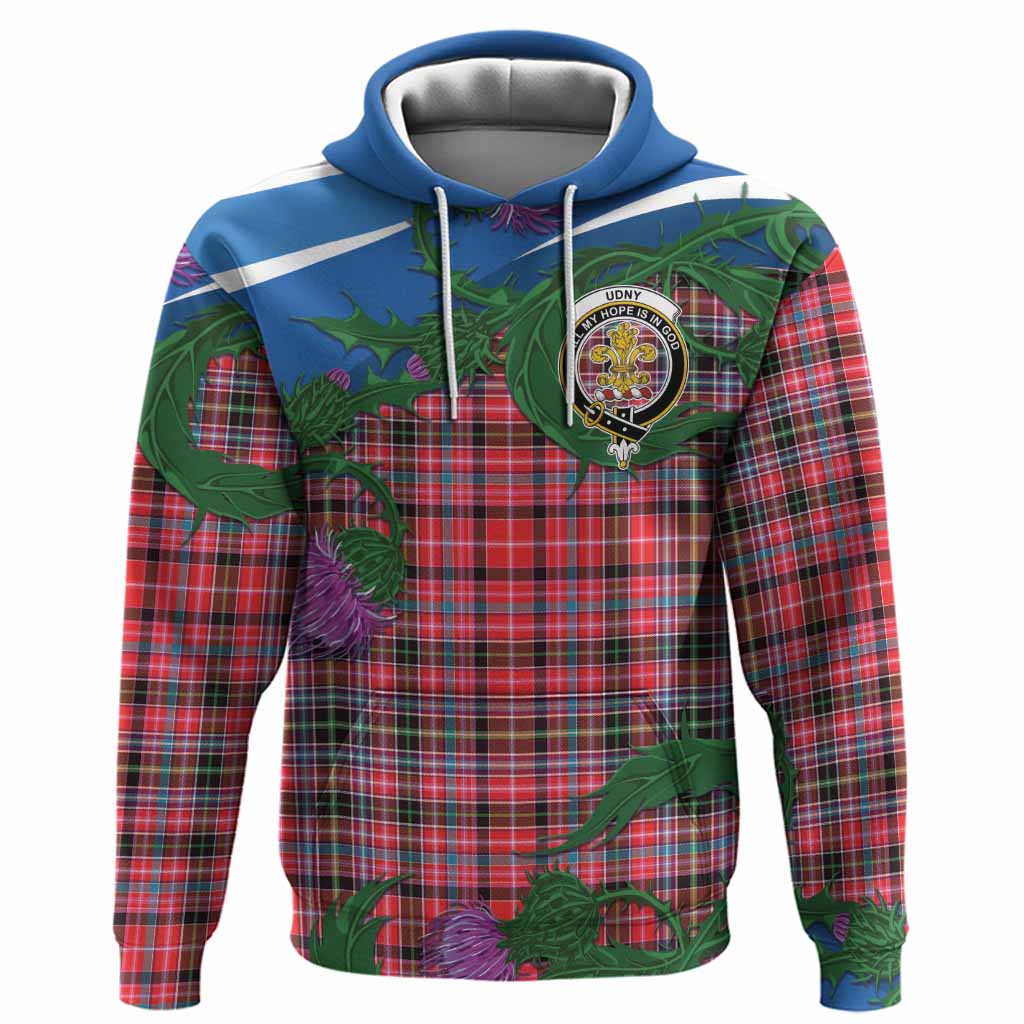 Udny Tartan Family Crest Hoodie Thistle in Minimalism