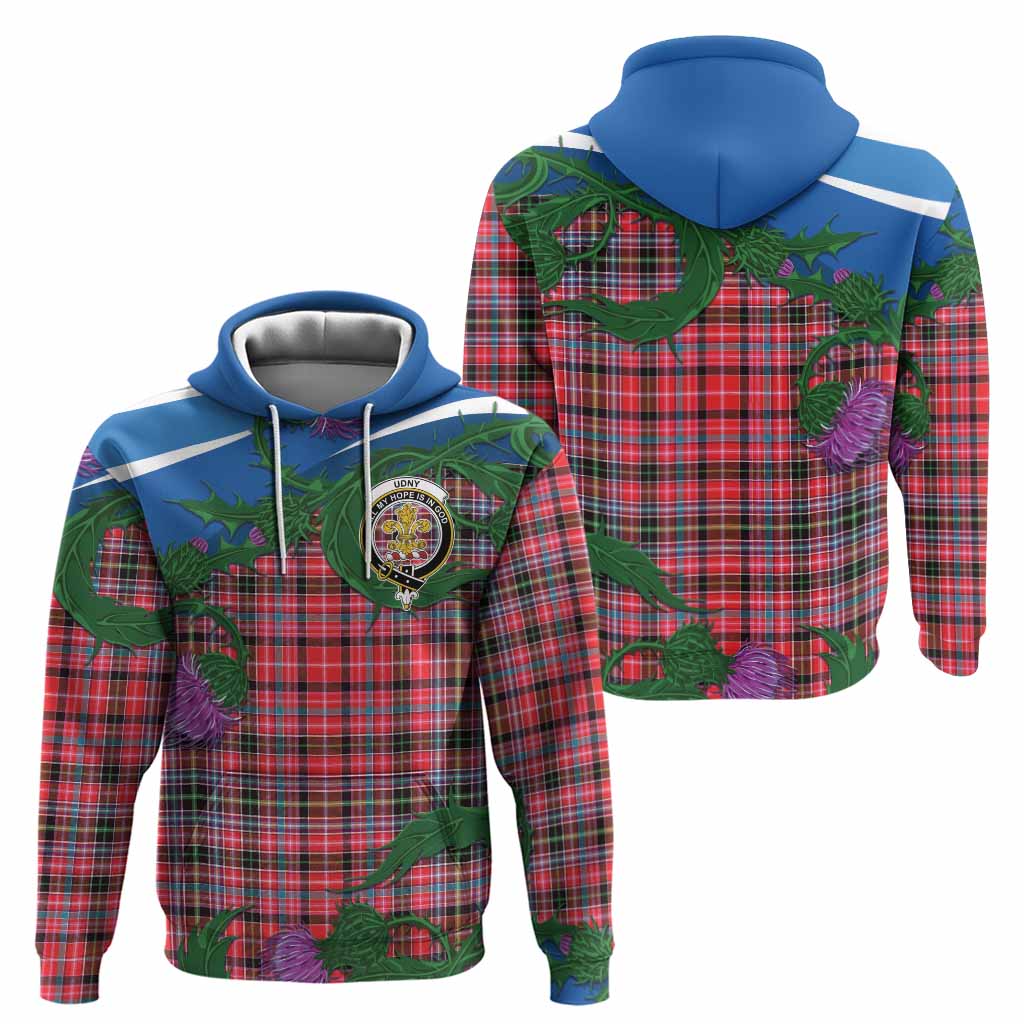 Udny Tartan Family Crest Hoodie Thistle in Minimalism