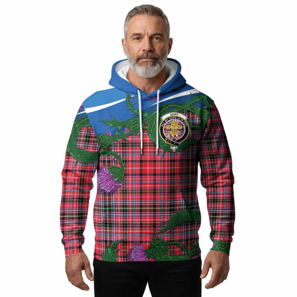 Udny Tartan Family Crest Hoodie Thistle in Minimalism