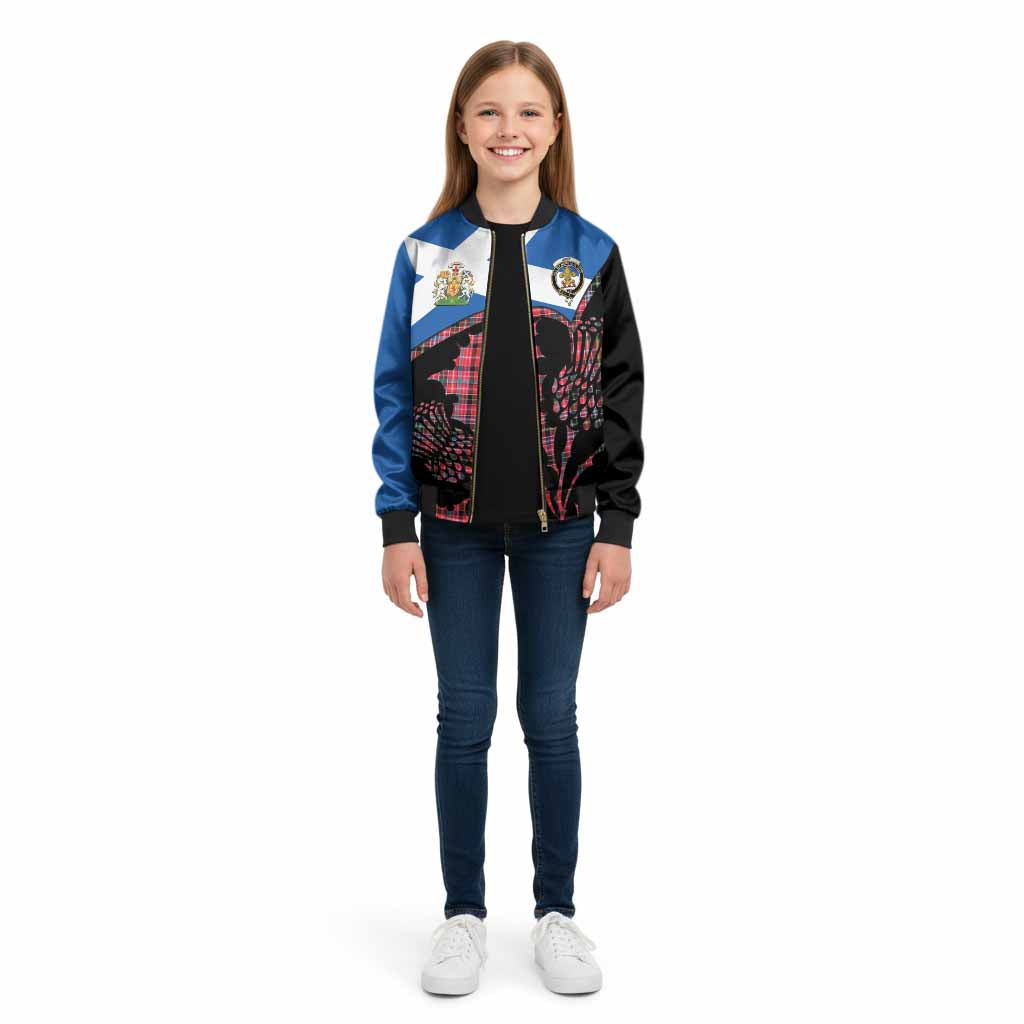 Udny Tartan Family Crest Kid Bomber Jacket Scotland Thistle Floral Flag Style