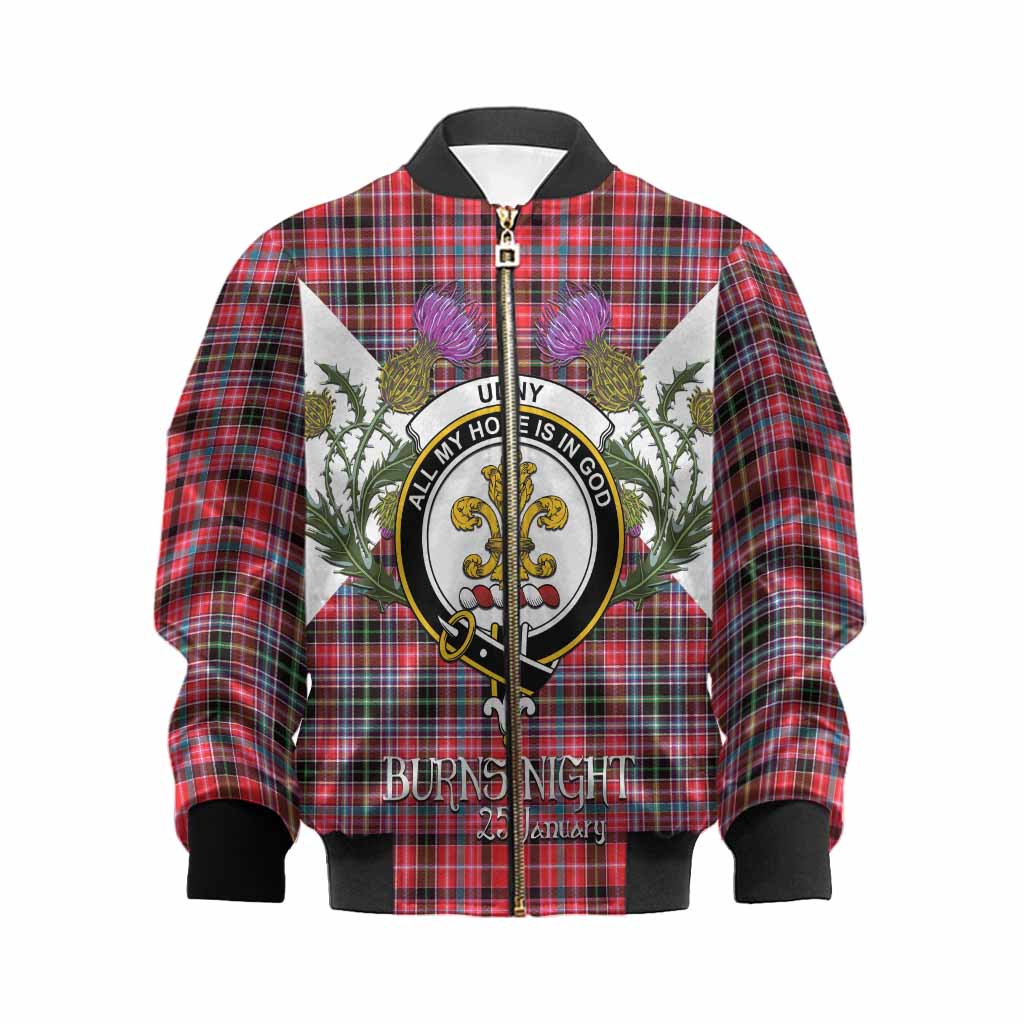 Udny Tartan Family Crest Kid Bomber Jacket Scottish Burns Night Thistle Floral