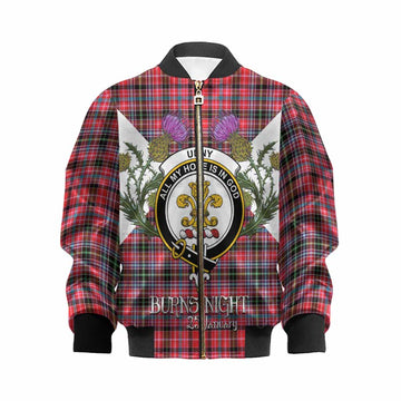 Udny Tartan Family Crest Kid Bomber Jacket Scottish Burns Night Thistle Floral
