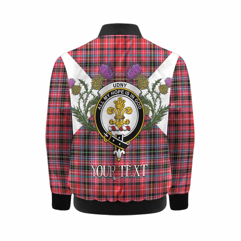 Udny Tartan Family Crest Kid Bomber Jacket Scottish Burns Night Thistle Floral