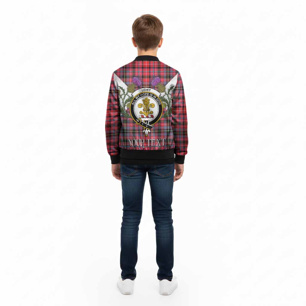 Udny Tartan Family Crest Kid Bomber Jacket Scottish Burns Night Thistle Floral