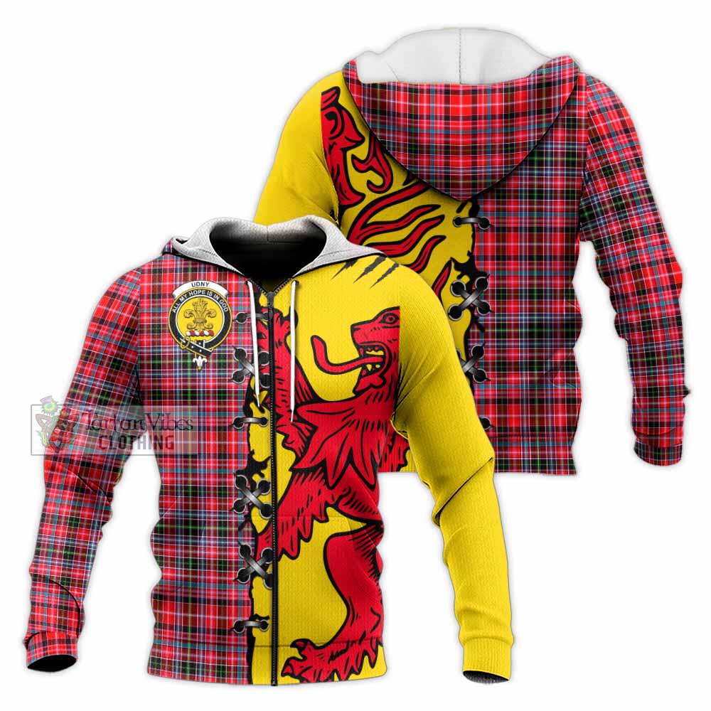 Udny Tartan Family Crest Knitted Hoodie Lion Rampant Honor - Tartan Vibes Clothing