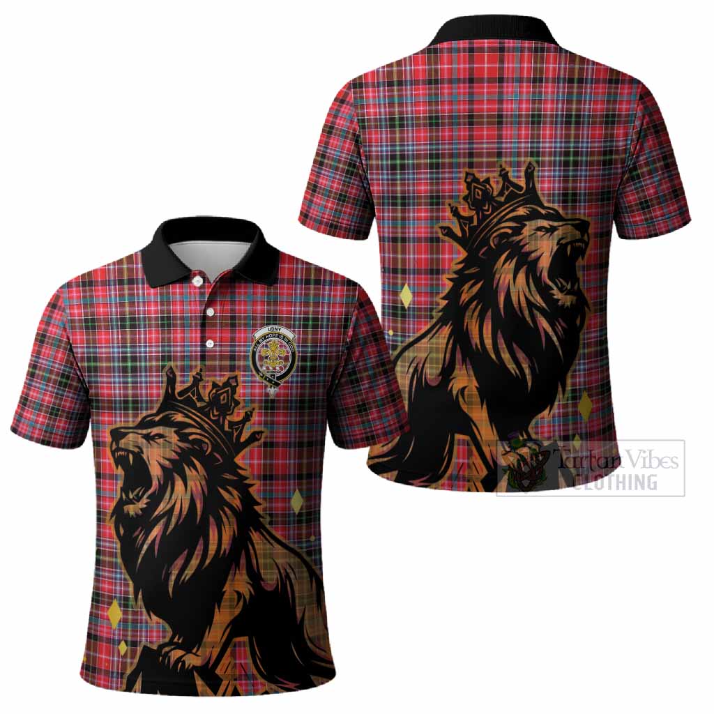 Udny Tartan Family Crest Polo Shirt Crowned Lion Roaring