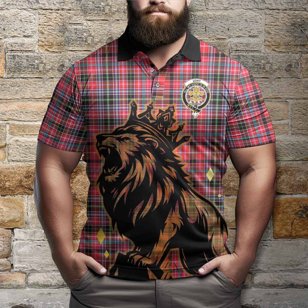 Udny Tartan Family Crest Polo Shirt Crowned Lion Roaring