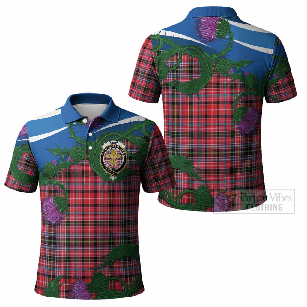 Udny Tartan Family Crest Polo Shirt Thistle in Minimalism