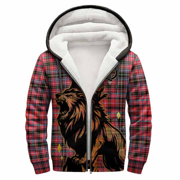 Udny Tartan Family Crest Sherpa Hoodie Crowned Lion Roaring