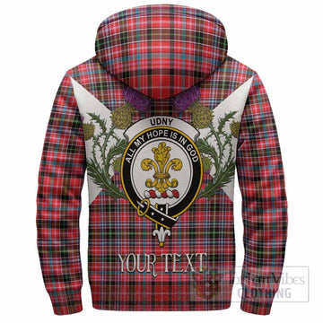 Udny Tartan Family Crest Sherpa Hoodie Scottish Burns Night Thistle Floral