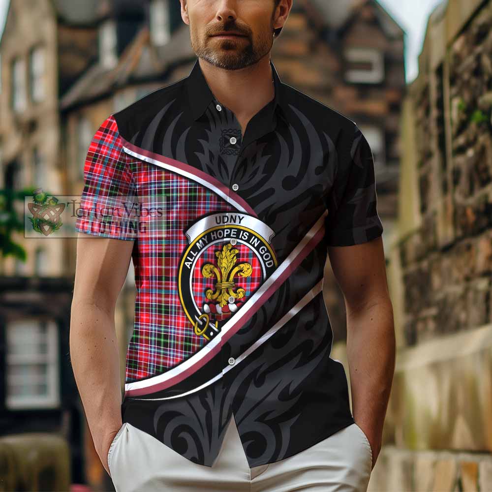 Udny Tartan Family Crest Short Sleeve Button Shirt Celtic Scottish Thistle Floral - Tartan Vibes Clothing