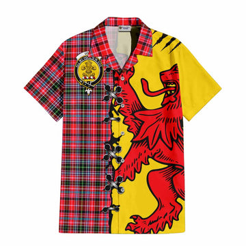Udny Tartan Family Crest Short Sleeve Button Shirt Lion Rampant Honor - Tartan Vibes Clothing
