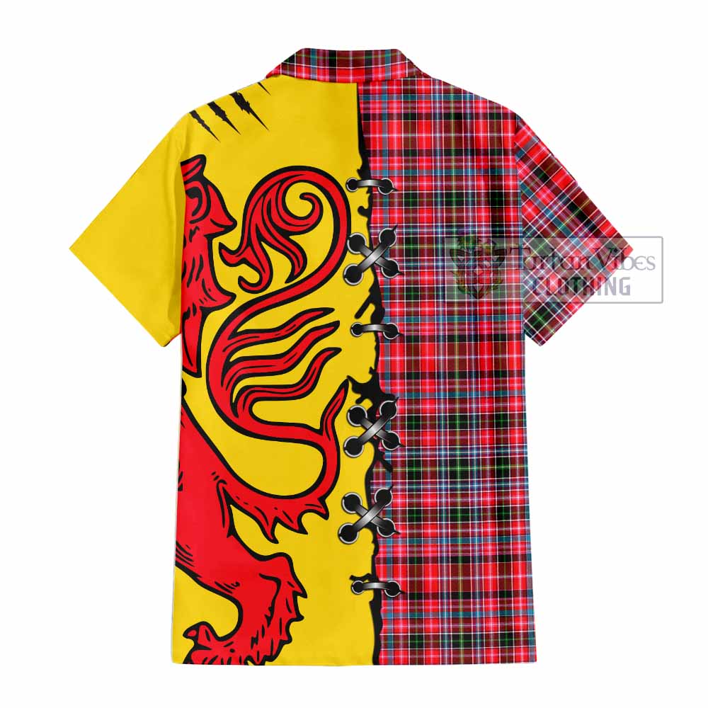 Udny Tartan Family Crest Short Sleeve Button Shirt Lion Rampant Honor - Tartan Vibes Clothing