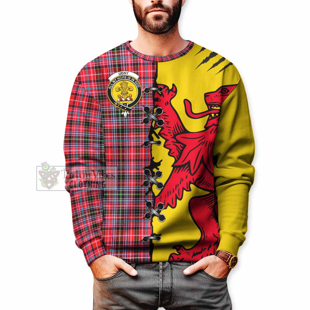 Udny Tartan Family Crest Sweatshirt Lion Rampant Honor - Tartan Vibes Clothing